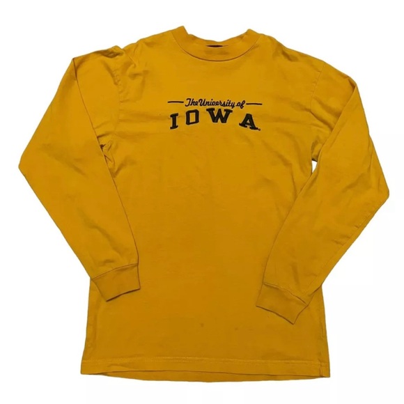 VTG University Of Iowa Red Oak Ladies S Long Sleeve Top Embroidery Yellow READ - Picture 1 of 9